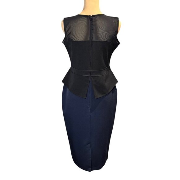 NWOT LRK Peplum Dress Sz 8 Black Navy Knee Length Work Career Office Siren Event - Picture 3 of 16